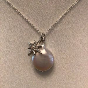 Genuine Baroque Pearl Silver CZ Pave Star Pendent